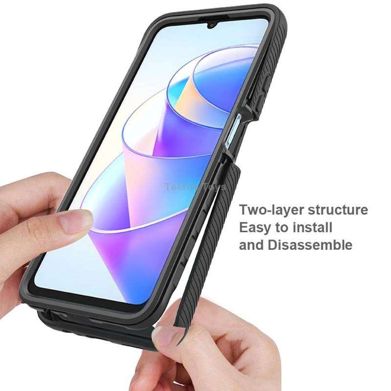 For Honor X7a Starry Sky Full Body Hybrid Shockproof Phone Case with PET Film(Black)