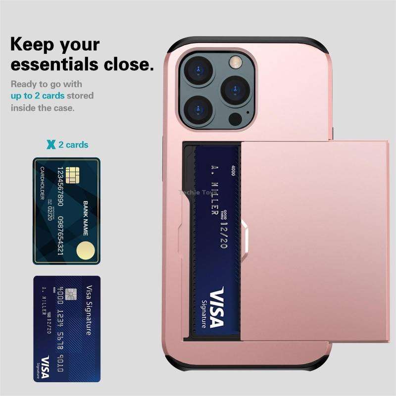 For iPhone 15 Pro Shockproof Armor Phone Case with Slide Card Slot(Dark Blue)
