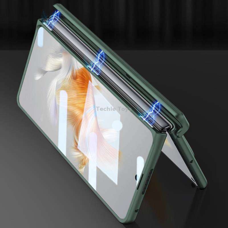 For Huawei Mate X3 Wristband Integrated HD Film Magnetic Hinge Phone Case(Dark Green)