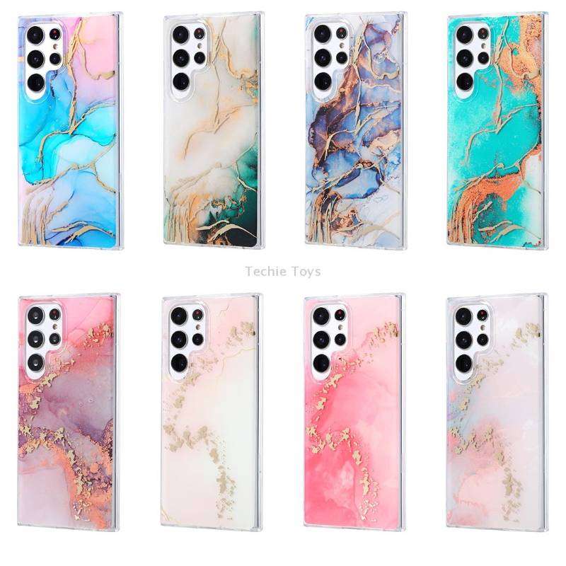 For Samsung Galaxy S22 Ultra 5G Coloured Glaze Marble Phone Case(Pink Grey)