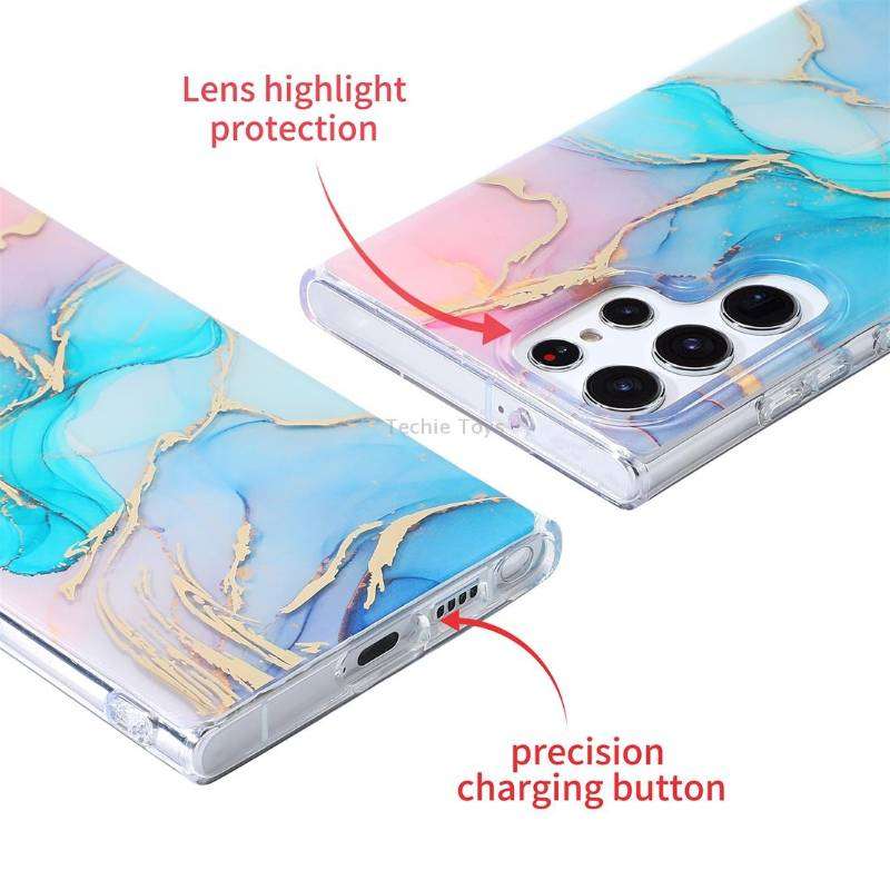 For Samsung Galaxy S22 Ultra 5G Coloured Glaze Marble Phone Case(Pink Grey)