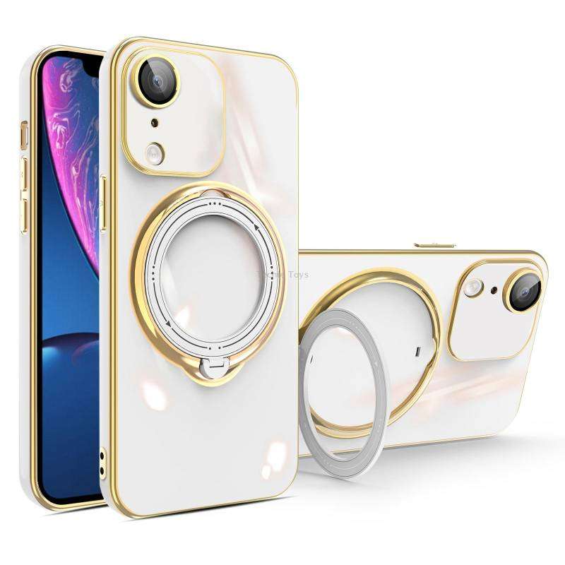 For iPhone XR Multifunction Electroplating MagSafe Holder Phone Case(White)