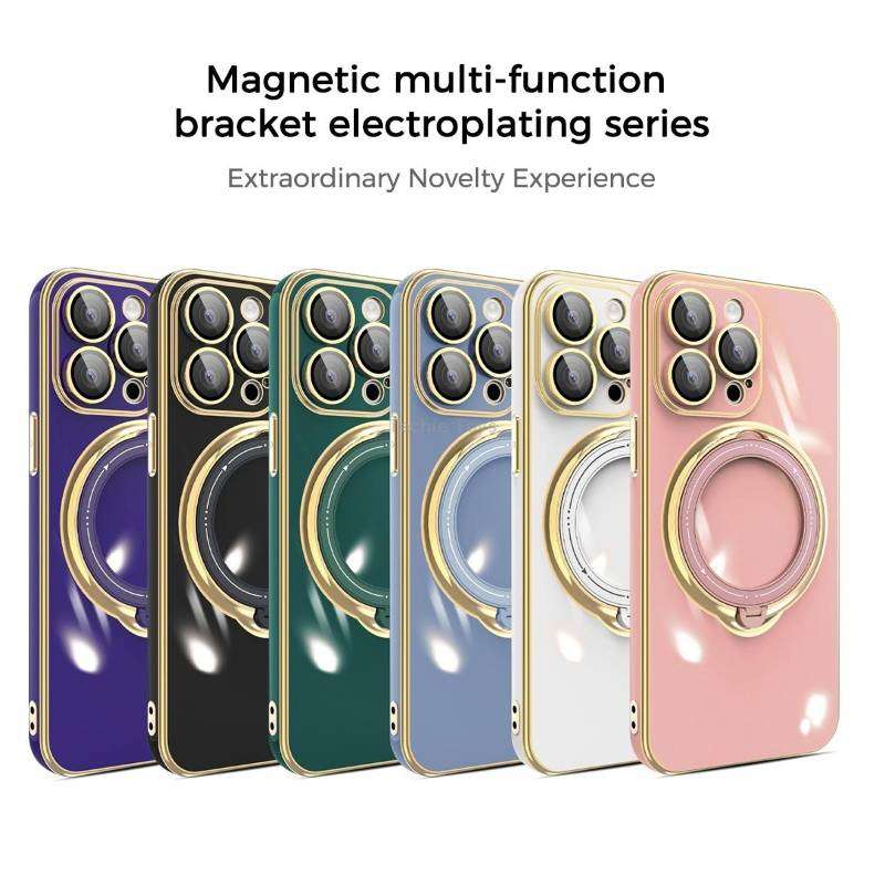 For iPhone XR Multifunction Electroplating MagSafe Holder Phone Case(White)