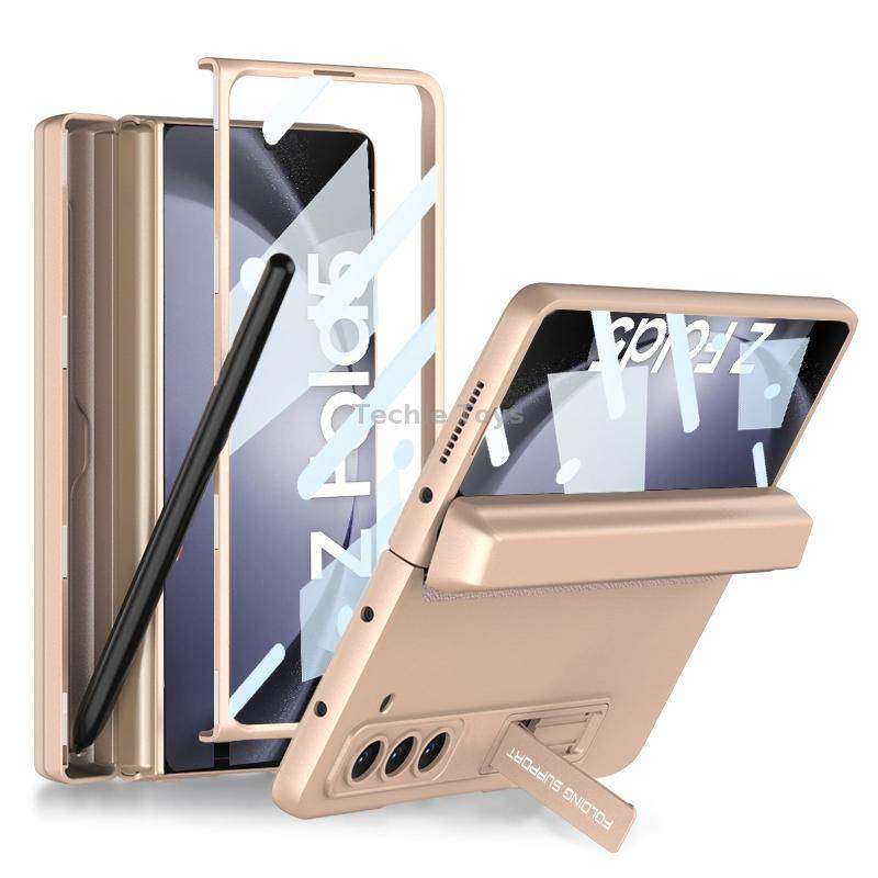 For Samsung Galaxy Z Fold5 GKK Magnetic Full Coverage Phone Flip Case with Pen Box(Gold)