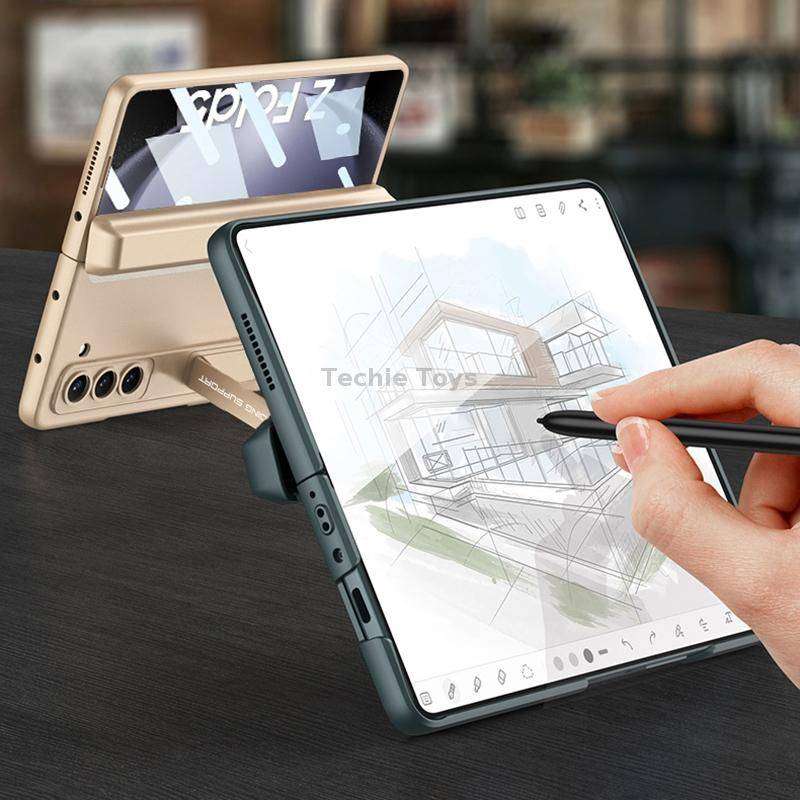 For Samsung Galaxy Z Fold5 GKK Magnetic Full Coverage Phone Flip Case with Pen Box(Gold)