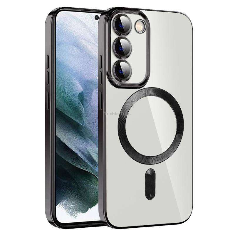For Samsung Galaxy S21 5G CD Texture Plating TPU MagSafe Phone Case with Lens Film(Black)