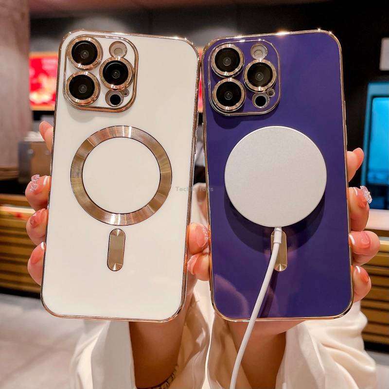 For iPhone 12 Pro Max Magsafe Plating TPU Phone Case with Lens Film(White)