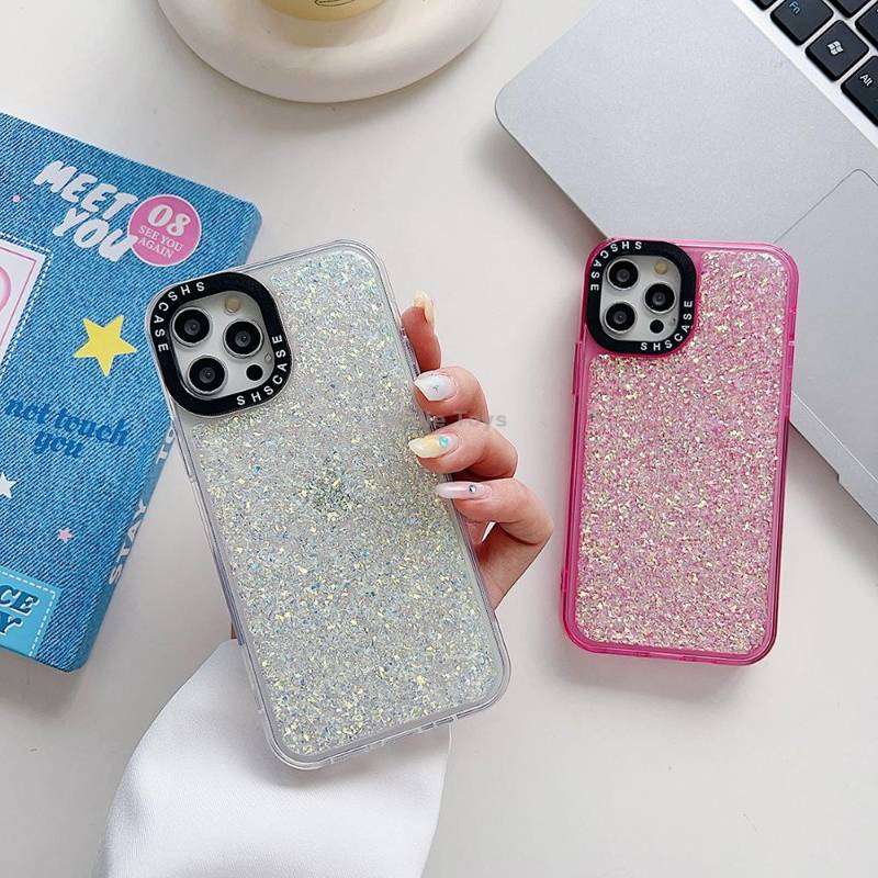 For iPhone 15 Glitter Epoxy Shockproof Phone Case(White)