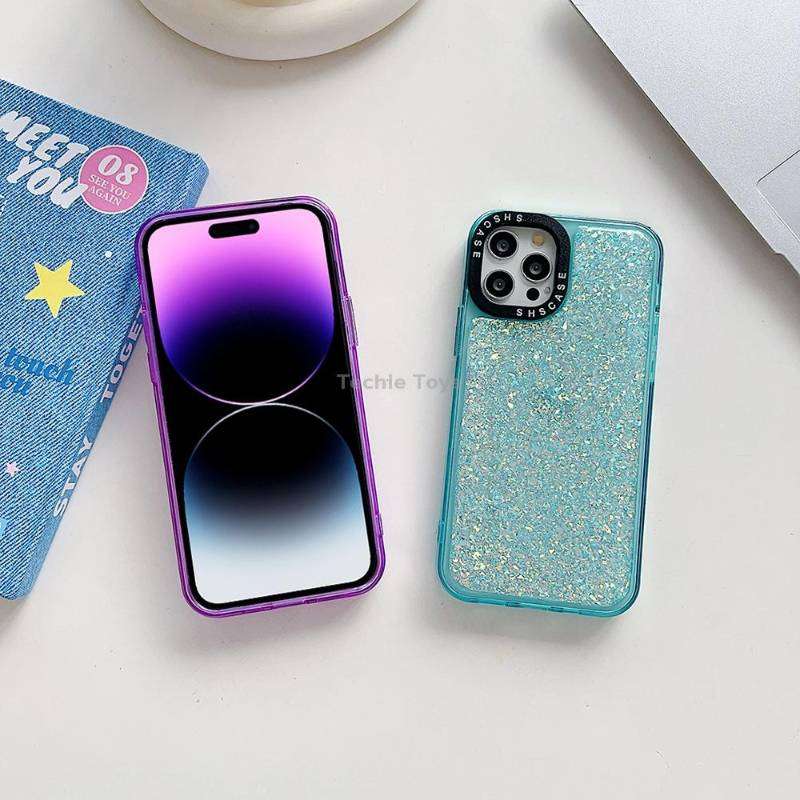For iPhone 15 Glitter Epoxy Shockproof Phone Case(White)