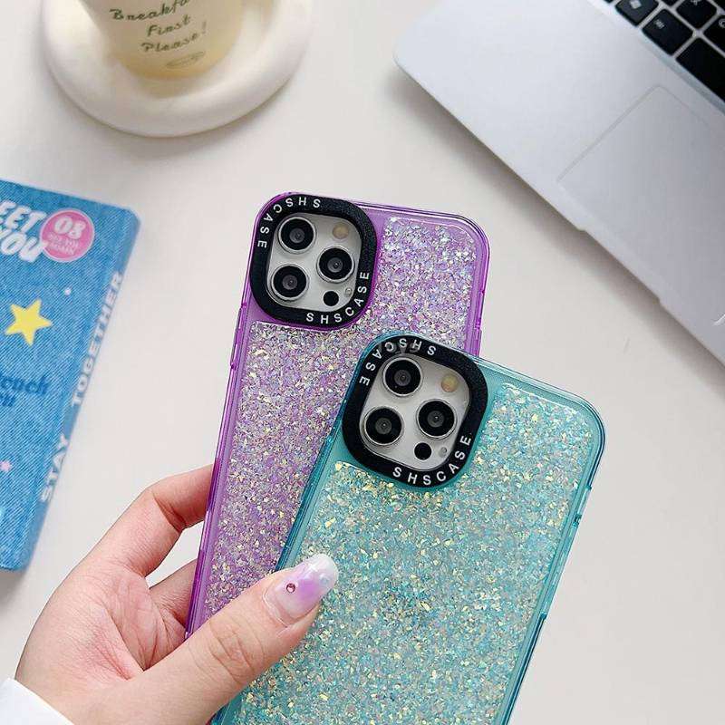 For iPhone 15 Glitter Epoxy Shockproof Phone Case(White)