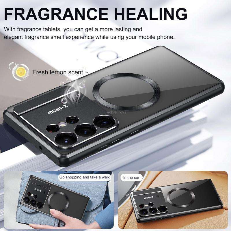 For Samsung Galaxy S22 Ultra 5G Aromatherapy Holder Single-sided MagSafe Magnetic Phone Case(Black)