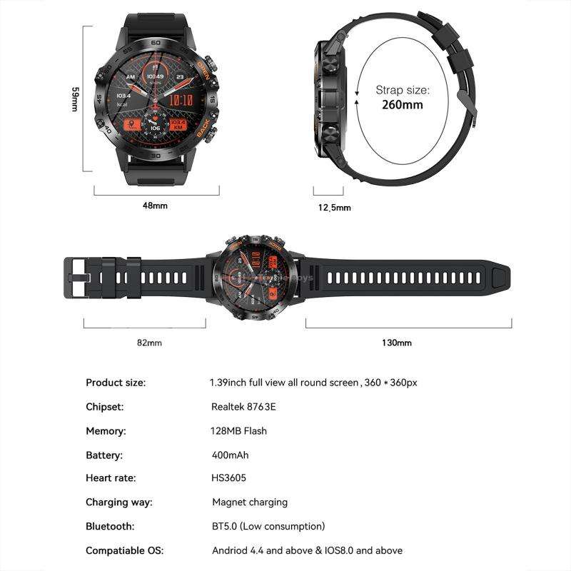 K52 1.39inch BT5.0 Smart Watch Support Heart Rate/ Sleep Detection(Orange)