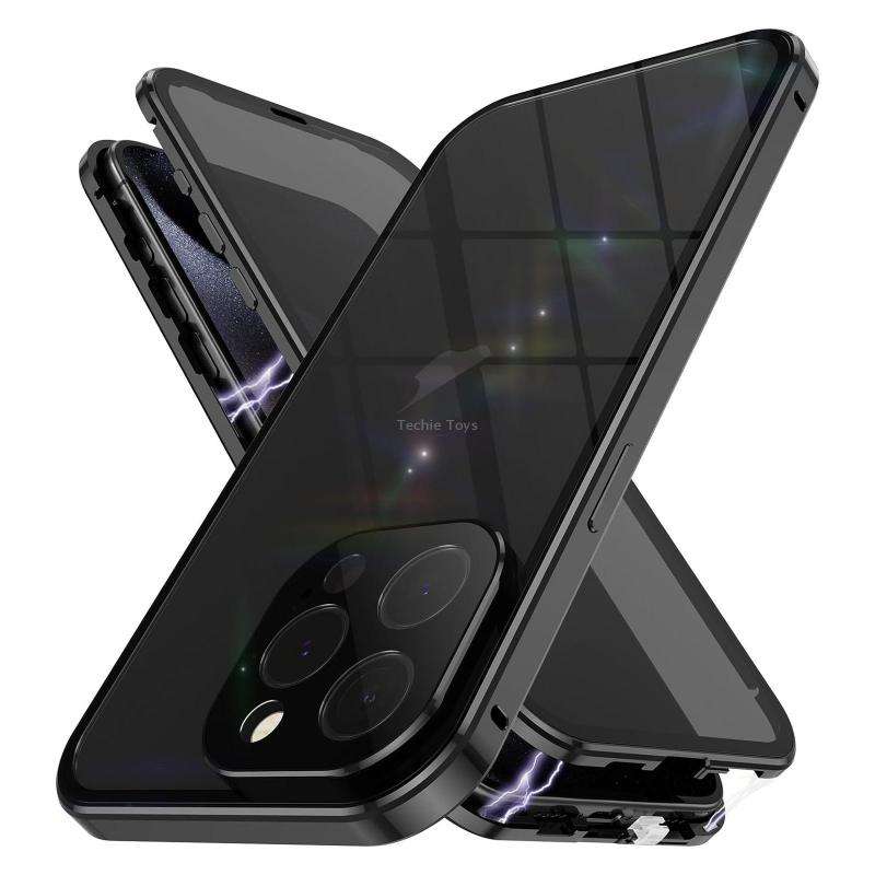 For iPhone 15 Pro Max Anti-peeping Magnetic Double-sided Tempered Glass Phone Case