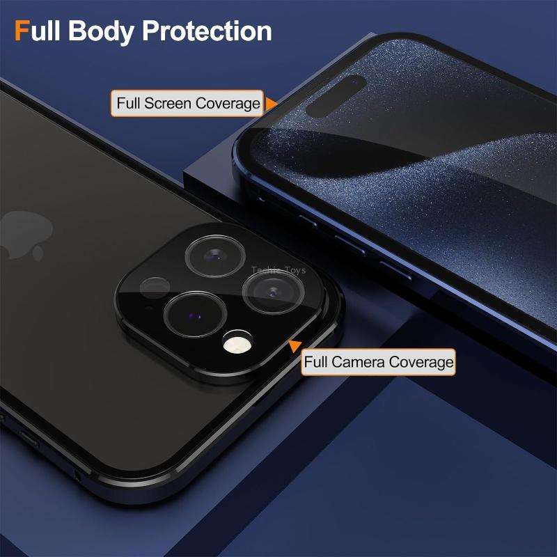 For iPhone 15 Pro Max Anti-peeping Magnetic Double-sided Tempered Glass Phone Case