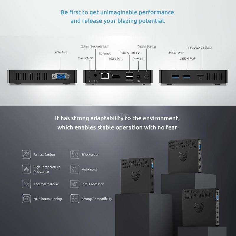 BMAX B1 Pro Windows 10 Mini PC, 8GB+128GB, Intel Celeron N4000, Support HDMI / VGA / RJ45(US Plug)