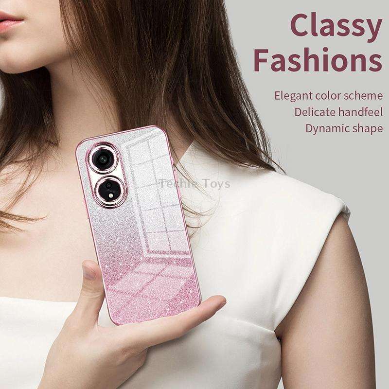 For OPPO A16 / A16s / A54s Gradient Glitter Powder Electroplated Phone Case(Pink)