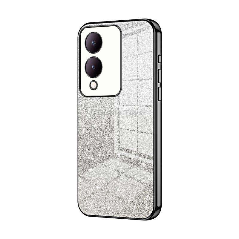 For vivo Y17s Gradient Glitter Powder Electroplated Phone Case(Black)