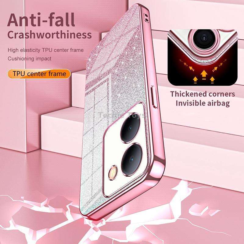 For vivo Y17s Gradient Glitter Powder Electroplated Phone Case(Black)