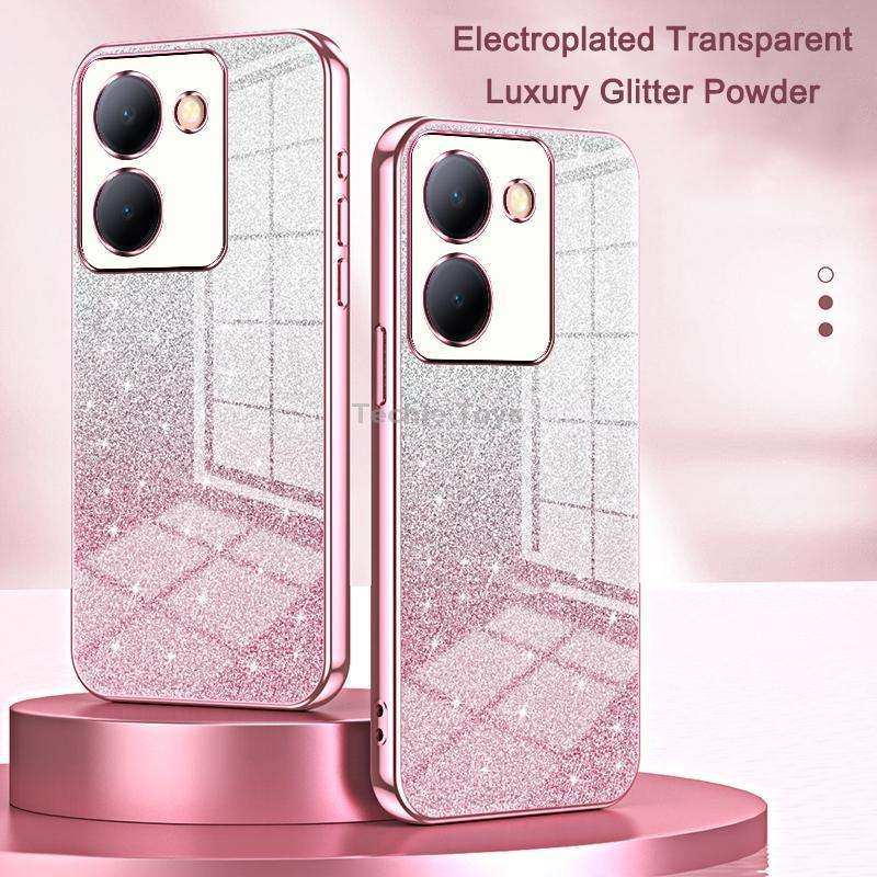 For vivo Y35M+ / Y35+ / Y27 4G Gradient Glitter Powder Electroplated Phone Case(Black)
