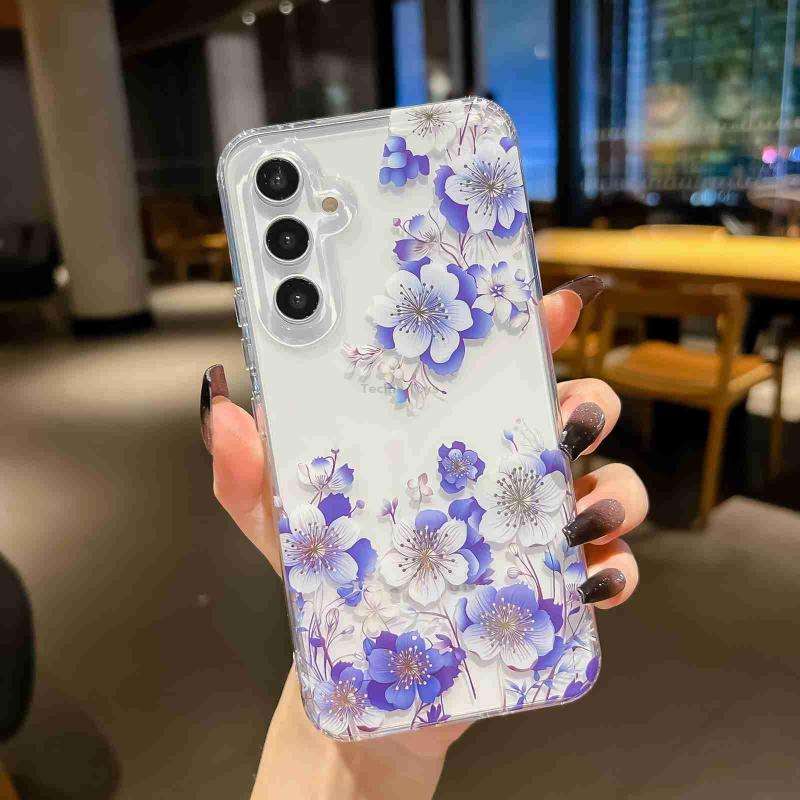 For Samsung Galaxy A54 Electroplated Symphony Phone Case(White Blue Flower)