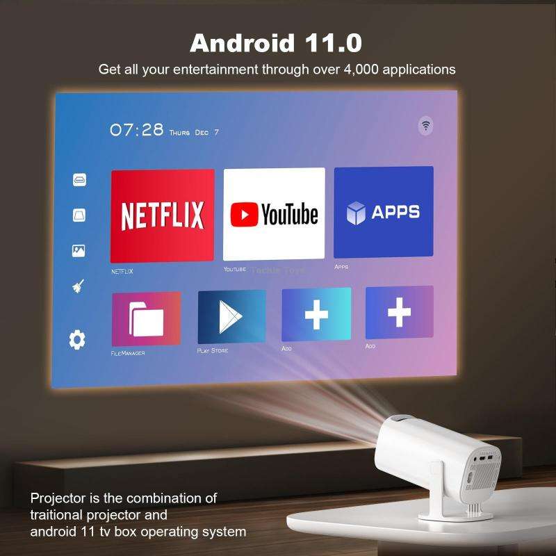 GXMO P30 Android 11 OS HD Portable WiFi Projector, Plug Type:EU Plug(White)