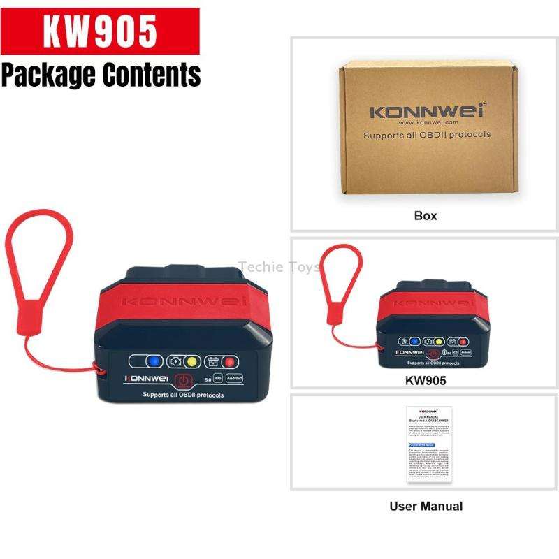 KONNWEI KW905 Bluetooth 5.0 Car OBD2 Scanner Support Android & iOS(Black)