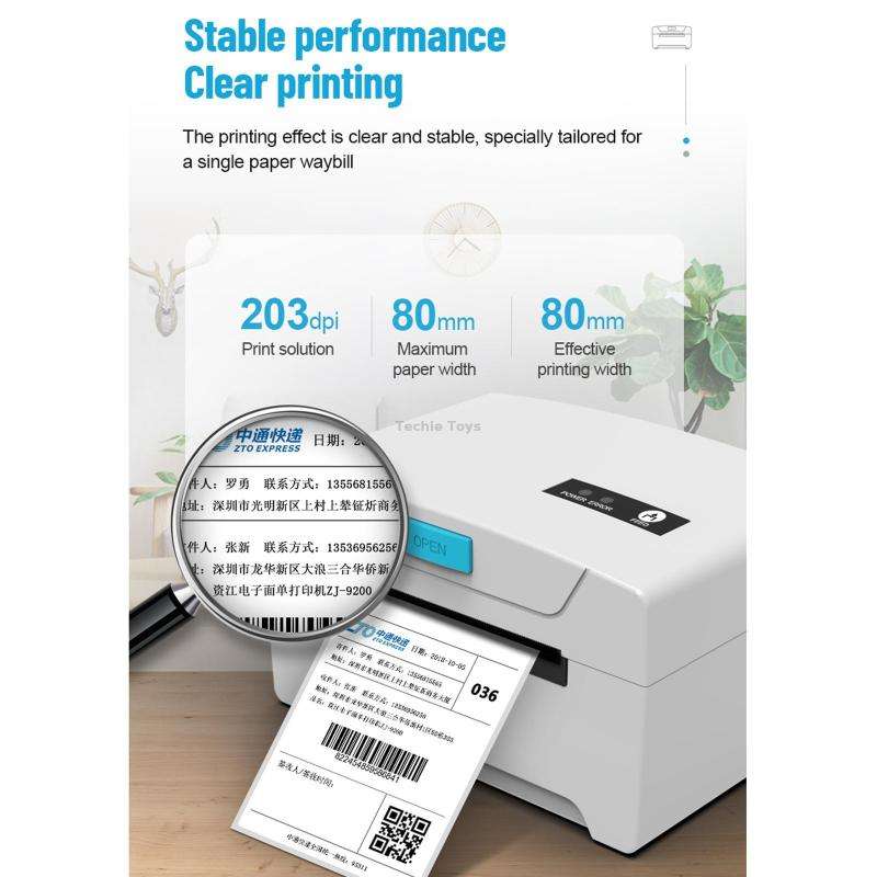 ZJ-8600 76x130 Single Paper Waybill Express Bill Label Printer, USB + Bluetooth Version, EU Plug