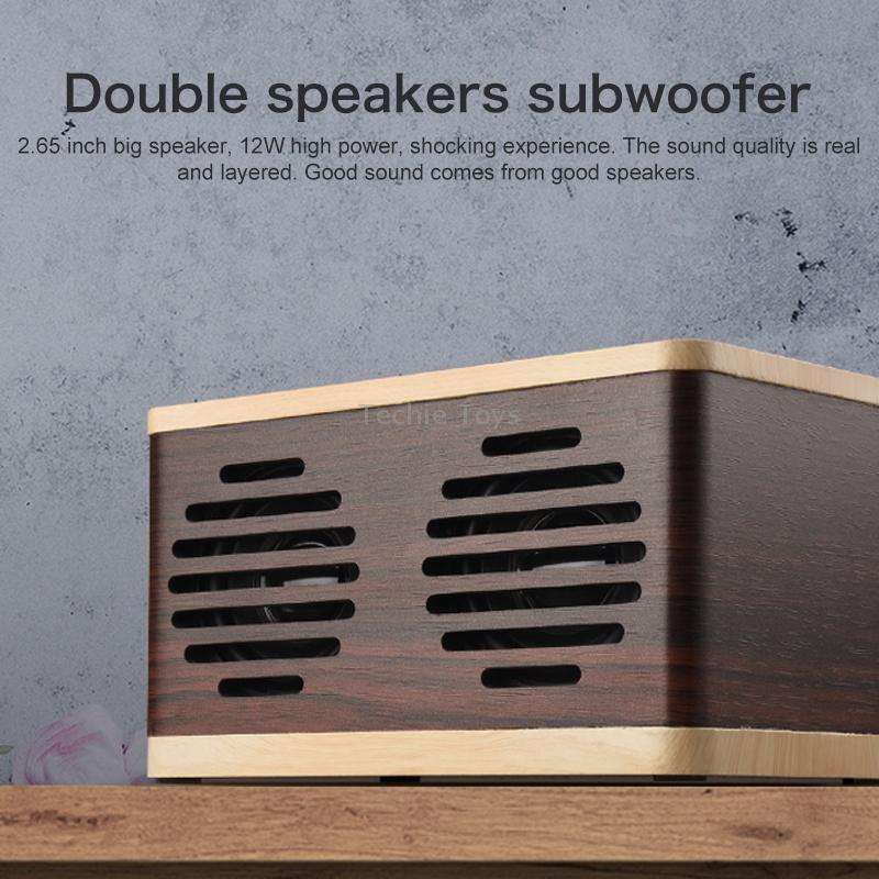 D70 QI Standard Subwoofer Wooden Bluetooth 4.2 Speaker, Support TF Card & 3.5mm AUX Brown