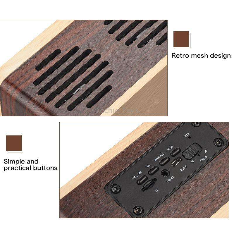 D70 QI Standard Subwoofer Wooden Bluetooth 4.2 Speaker, Support TF Card & 3.5mm AUX Brown