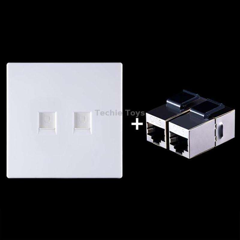 CAT.6 Shielded Pass-through Network Module, Dual Ports Panel + Shielded Pass-through (Grey)