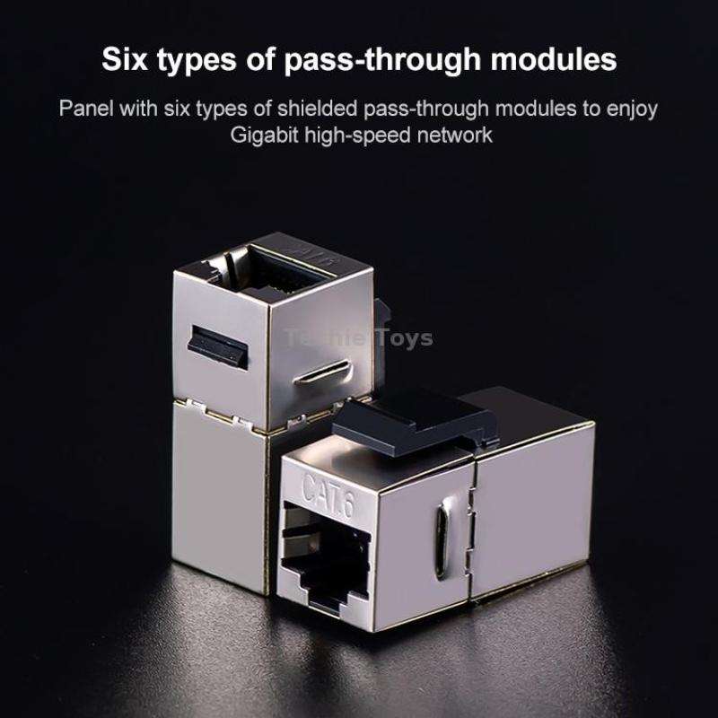 CAT.6 Shielded Pass-through Network Module, Dual Ports Panel + Shielded Pass-through (Grey)