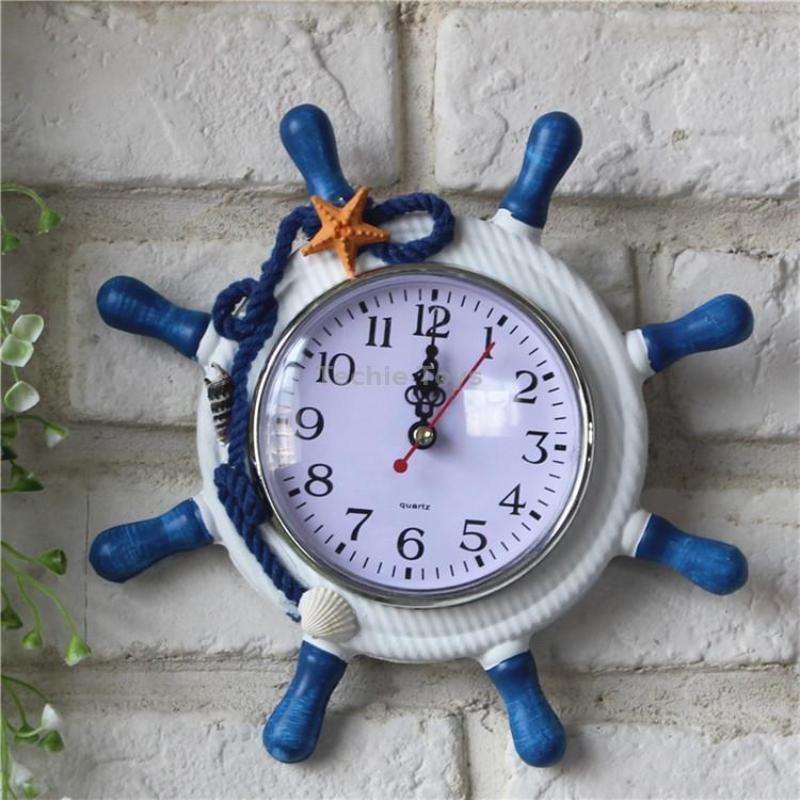 Wooden Helmsman Ship Wheel Shape Decorative Living Room Wall Clock, Size: 22*22*2.5cm