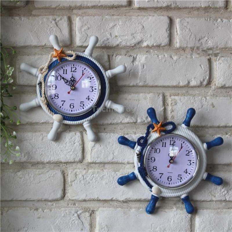 Wooden Helmsman Ship Wheel Shape Decorative Living Room Wall Clock, Size: 22*22*2.5cm