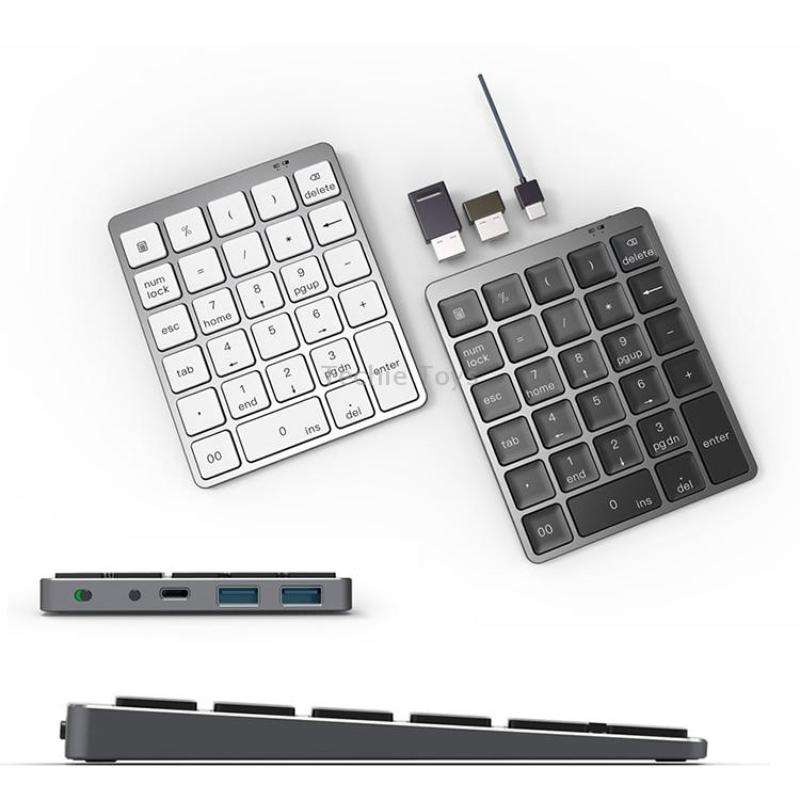 N970 Pro Dual Modes Aluminum Alloy Rechargeable Wireless Bluetooth Numeric Keyboard with USB HUB (Gr