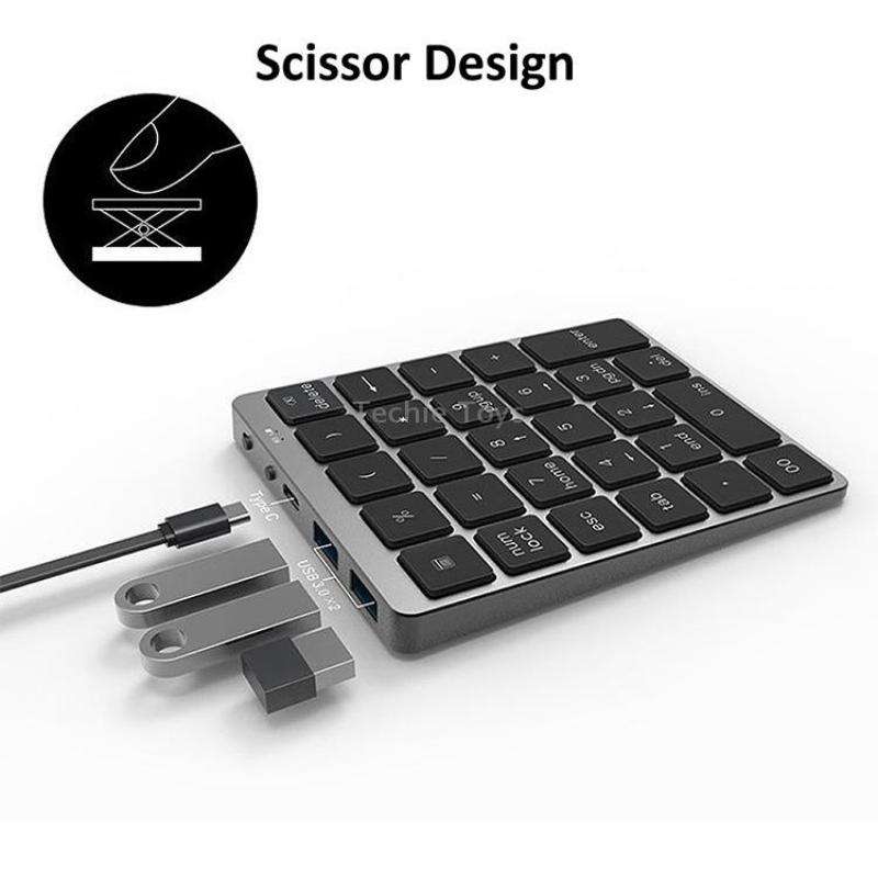 N970 Pro Dual Modes Aluminum Alloy Rechargeable Wireless Bluetooth Numeric Keyboard with USB HUB (Gr