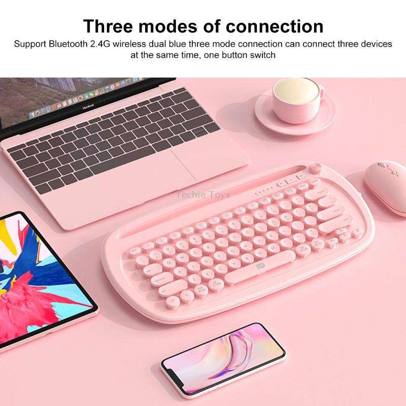 FOETOR K520t Mini Three Modes Wireless Bluetooth Keyboard(Pink)