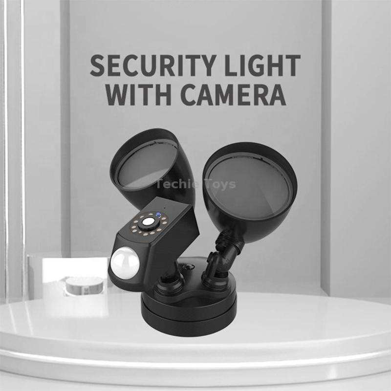 20W LED Smart Sensor Outdoor Floodlight with 1080P Security Camera, 3000K Warm Light (Black)