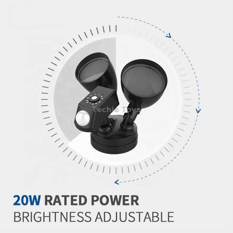 20W LED Smart Sensor Outdoor Floodlight with 1080P Security Camera, 3000K Warm Light (Black)