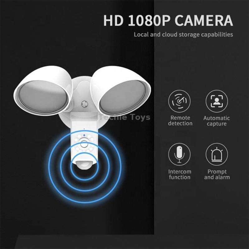 20W LED Smart Sensor Outdoor Floodlight with 1080P Security Camera, 3000K Warm Light (Black)