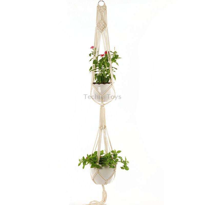 Double-deck O Type Macrame Hanging Flower Pots Decoration Indoor Outdoor Braided Rope Hanging Plante