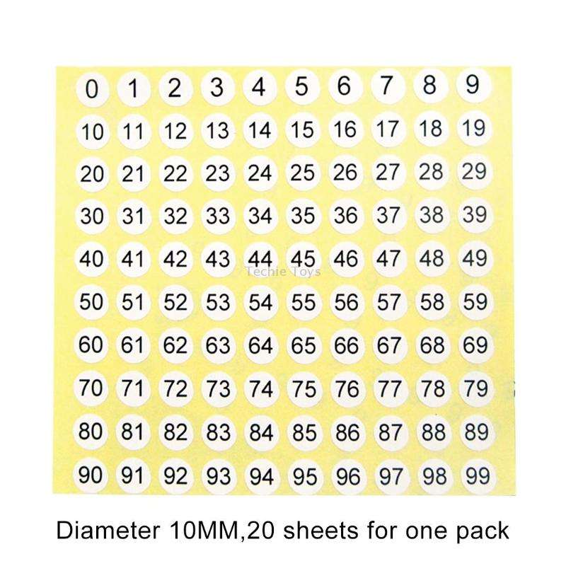 20 PCS Round Shape Number Sticker Shoe Size Label, Number 0-99