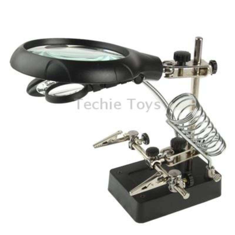 5 LED Auxiliary Clip Magnifier AC/DC Interchangeable with Soldering Stand & Two Magnifier, EU Plug(S