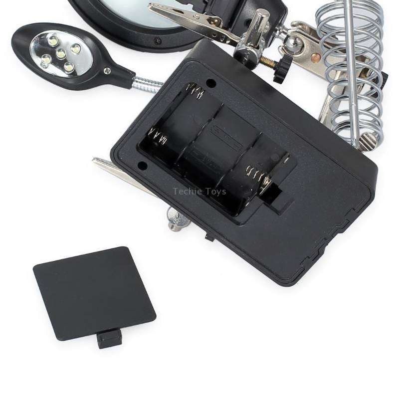 5 LED Auxiliary Clip Magnifier AC/DC Interchangeable with Soldering Stand & Two Magnifier, EU Plug(S