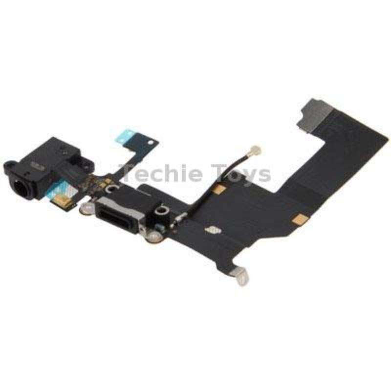 Original Tail Connector Charger Flex Cable + Headphone Audio Jack Ribbon Flex Cable for iPhone 5(Bla