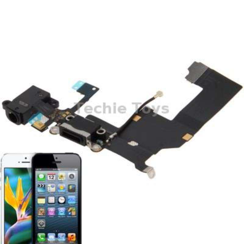 Original Tail Connector Charger Flex Cable + Headphone Audio Jack Ribbon Flex Cable for iPhone 5(Bla