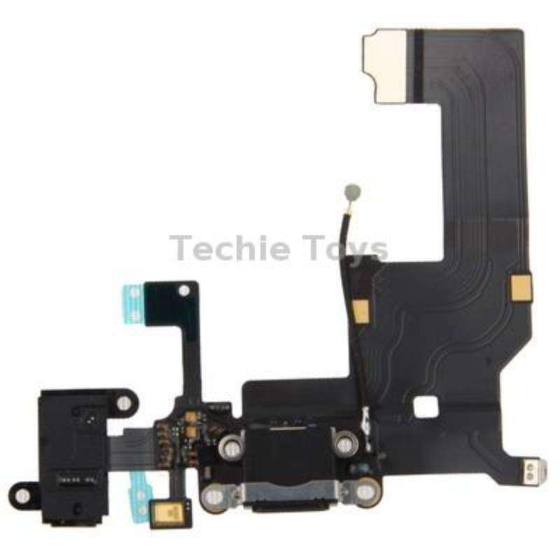 Original Tail Connector Charger Flex Cable + Headphone Audio Jack Ribbon Flex Cable for iPhone 5(Bla