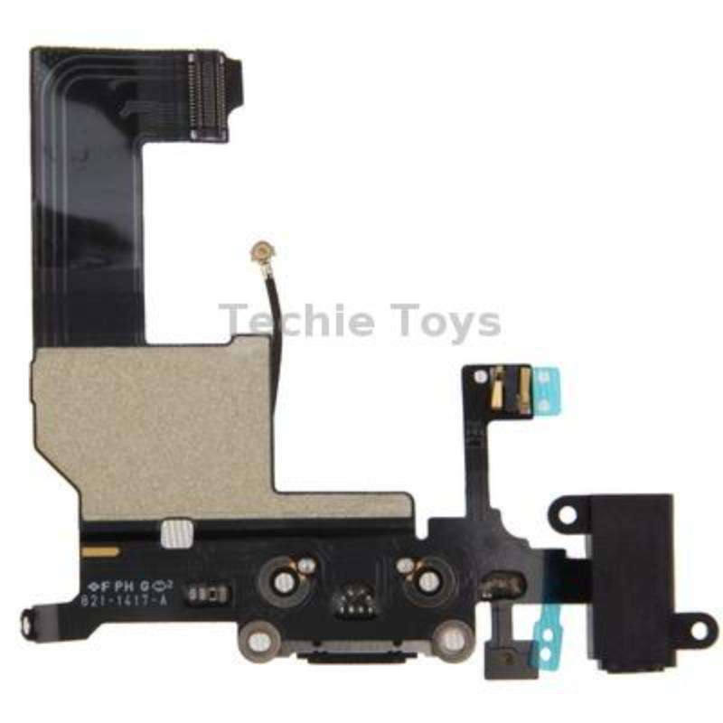 Original Tail Connector Charger Flex Cable + Headphone Audio Jack Ribbon Flex Cable for iPhone 5(Bla