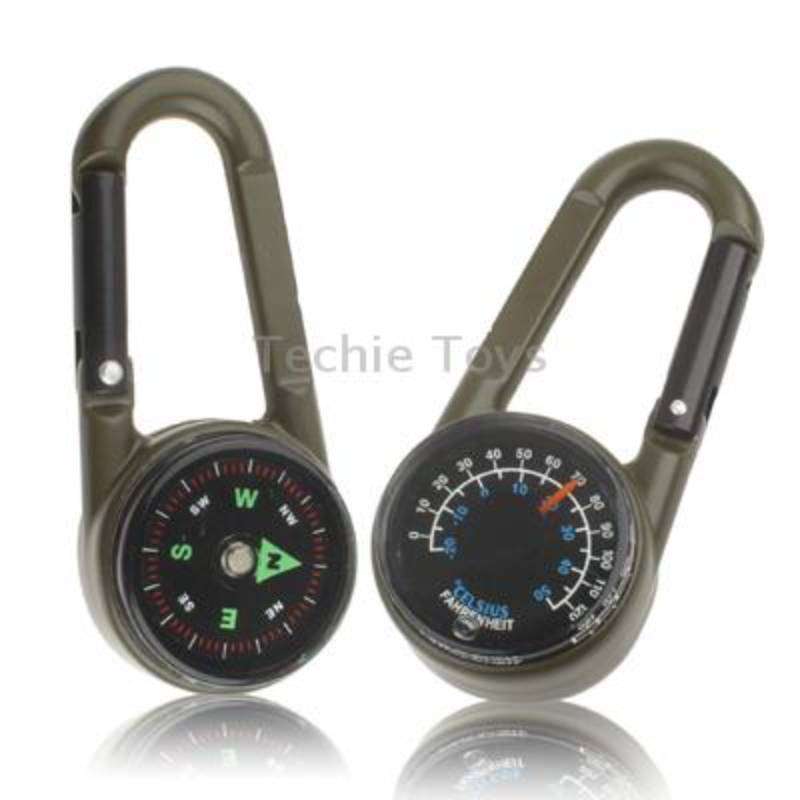 Carabiner Key Compass & Thermometer Hiking Outdoor Travel