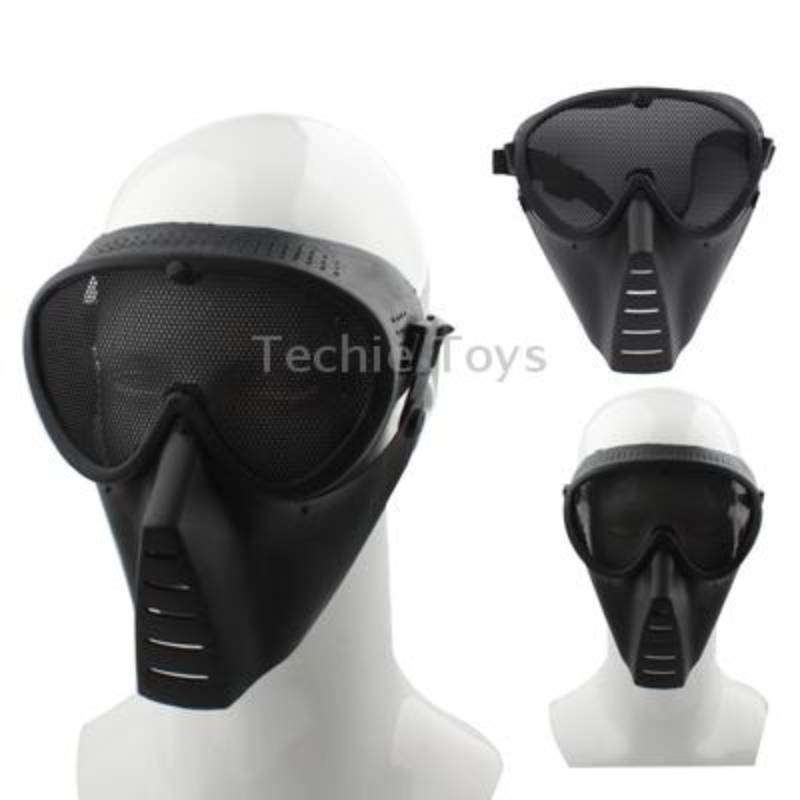 Plastic Full Face Guard Mask with Mesh Goggles for Outdoor Survival Airsoft Paintball Games(Black)