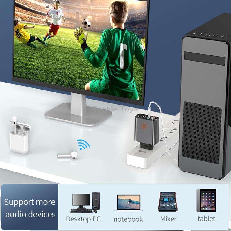 K16 2 in 1 3.5mm AUX + RAC Dual Output Plug-in Bluetooth 5.0 Audio Transmitter Receiver with Remote